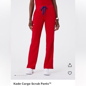 Women's Figs Kade Cargo Scrub Pants in Winning Red size LARGE PETITE